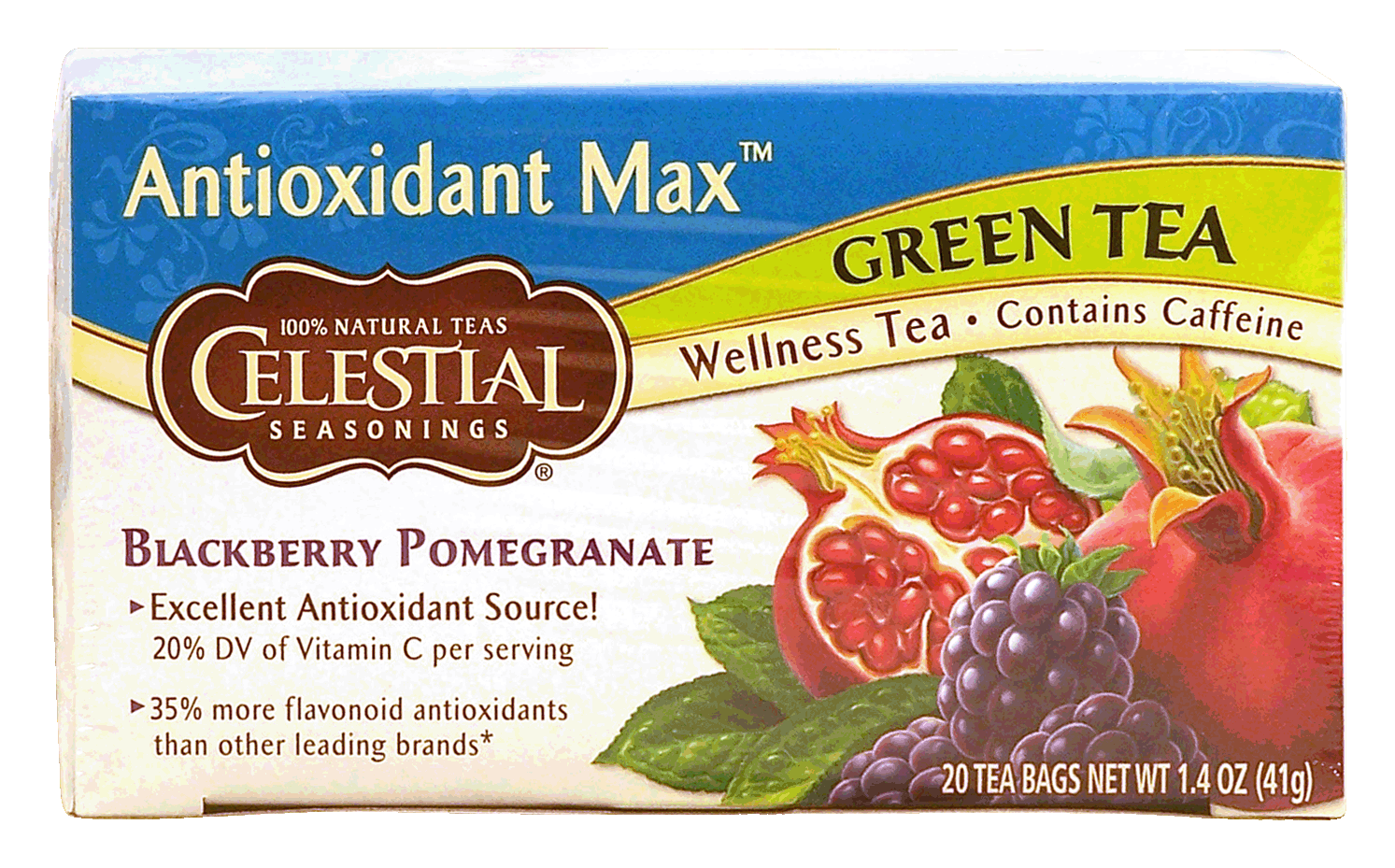 Celestial Seasonings Antioxidant Max blackberry pomegranate green tea, contains caffeine, 20-bags Full-Size Picture